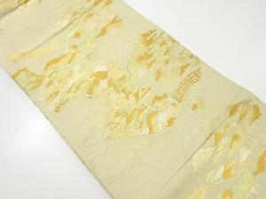 アンティーク　破れ色紙に風景模様織り出し袋帯（材料）